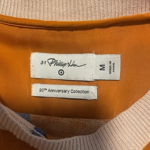 3.1 Phillip Lim Vibrant Orange Sweater with Blue Accents - Picture 3 of 3